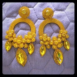 Yellow Pageant Rhinestone Earrings